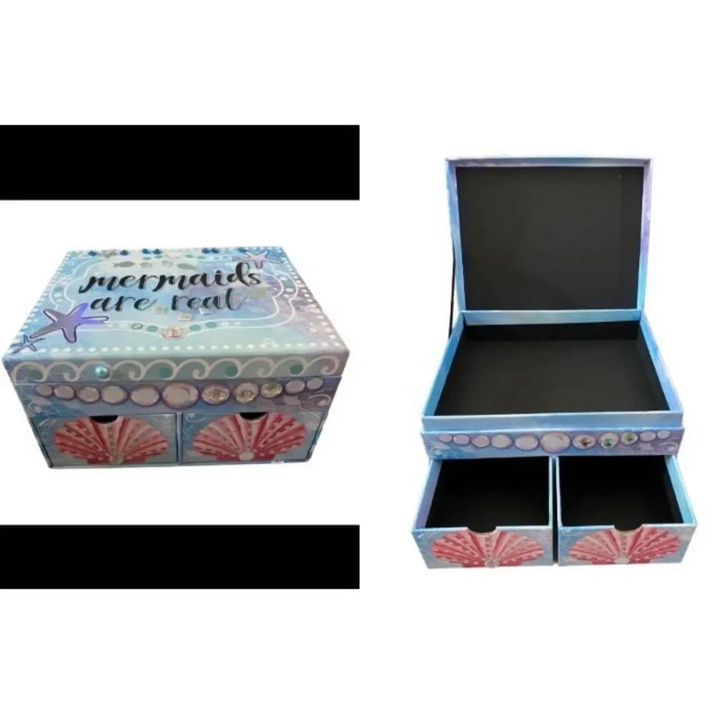 Mermaids Are Real Triple Compartment Jewelry Box Pullout Drawers
